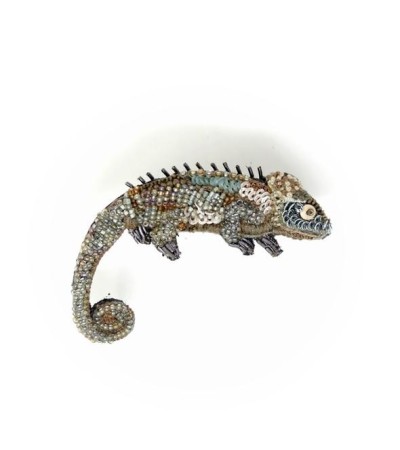 Ručně vyšívaná brož - MADAGASKARSKÝ CHAMELEON