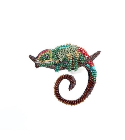 Ručně vyšívaná brož - CHAMELEON