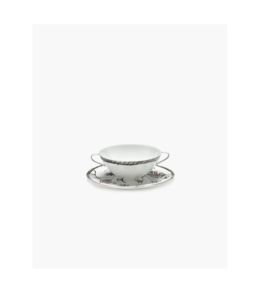 Miska na polévku s podšálkem Fiore rosa Midnight Flowers - Marni