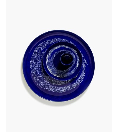 Dezertní talíř tmevě modrý - bélé tečky Feast - Ottolenghi