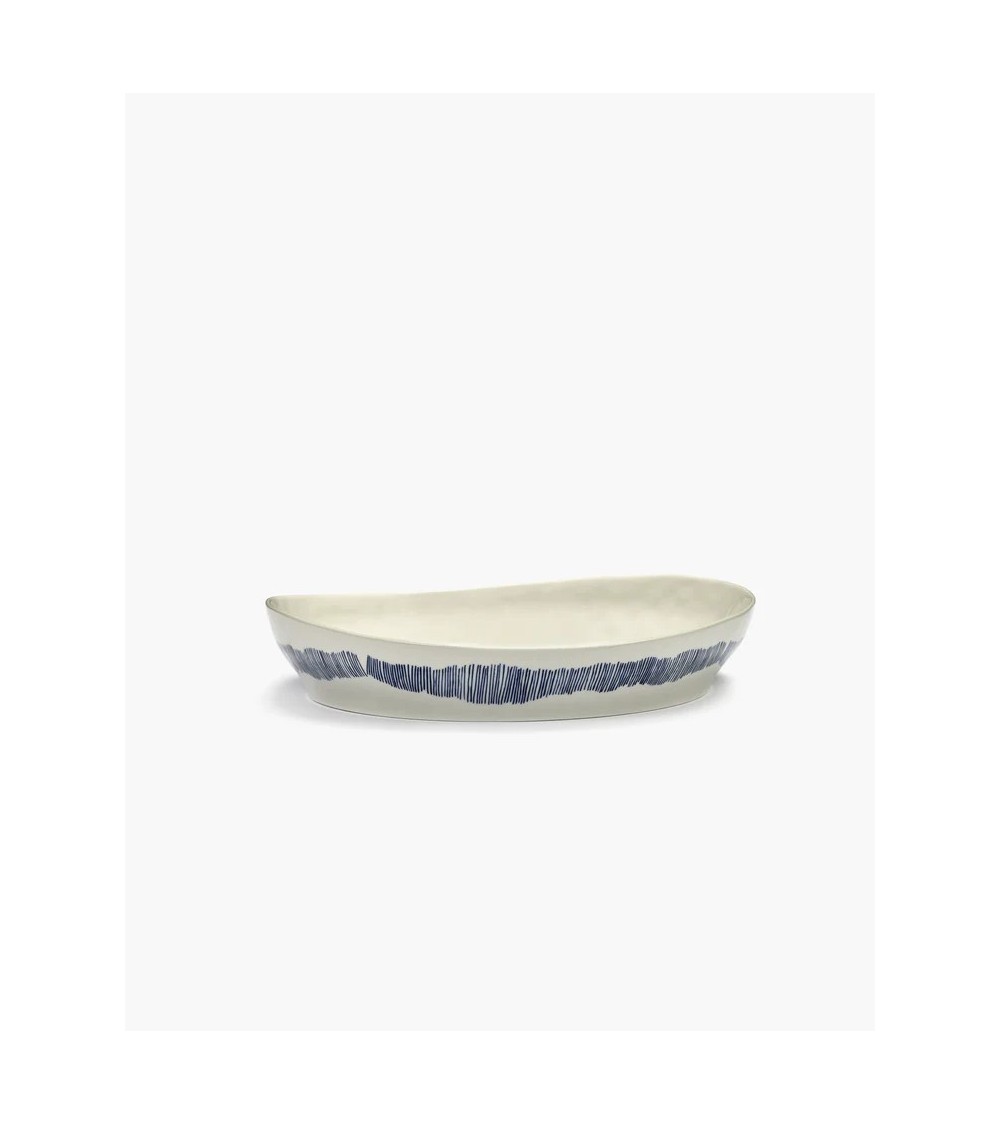 Hluboký servírovací talíř S bílý - modré pruhy Feast - Ottolenghi