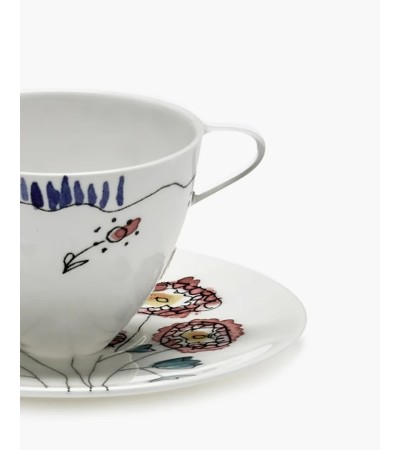 Hrníček na kávu vysoký s podšálkem Anemone milk Midnight Flowers - Marni